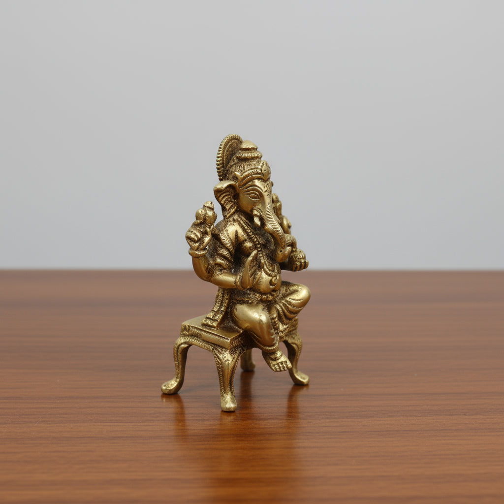 brass ganesh with stool small size for home temple